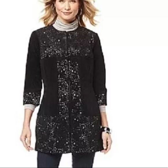 Carlos Falchi M NWT Heavy Black Textured Designer Leather Suede Punchout Coat - Picture 3 of 9